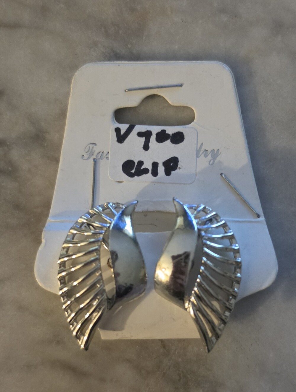 Vintage Silver‑Tone Wing Clip‑On Earrings – Sculpted Retro